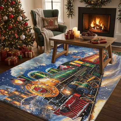 Christmas Area Rug Magical Holiday Express Santa’s Train Spreading Cheer