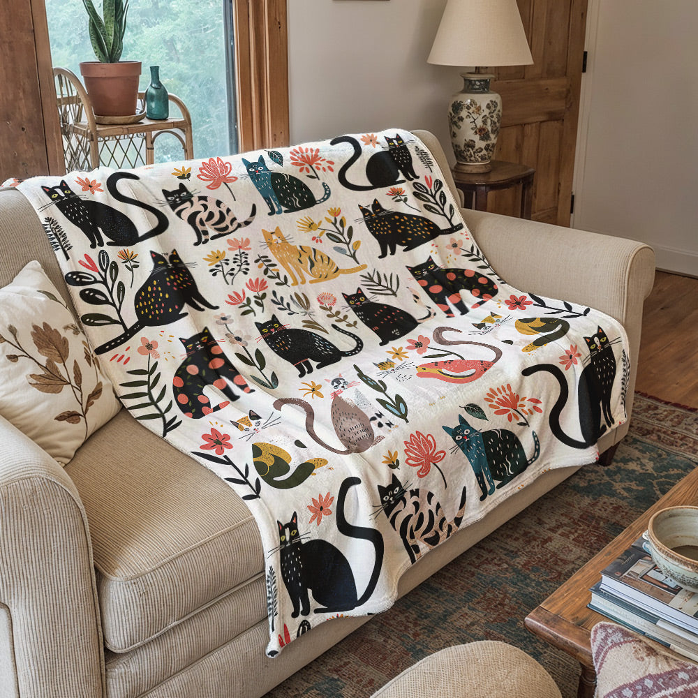 Cat Fleece Blanket Botanical Cat Bliss