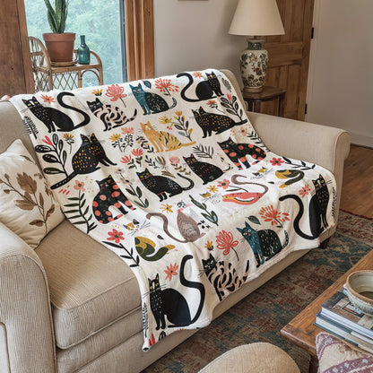 Cat Fleece Blanket Botanical Cat Bliss