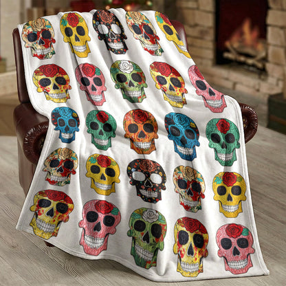 Skull Fleece Blanket Colorful Rose Sugar Skulls
