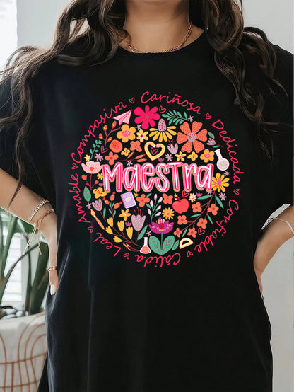 Spanish Teacher Graphic Tee Floral Maestra