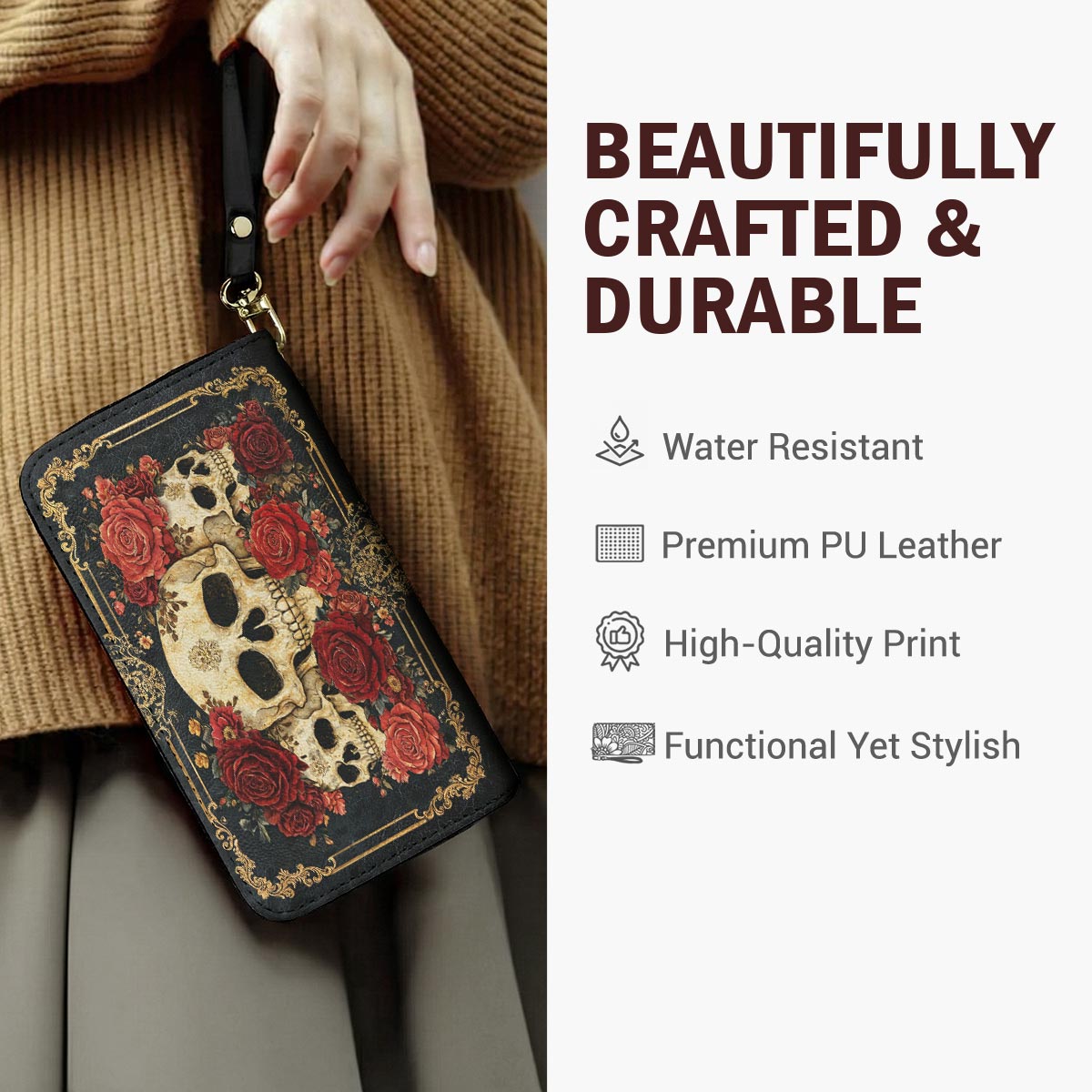 Gothic Skull Leather Wallet Eternal Bloom of Bone