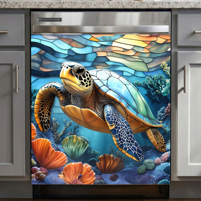 Sea Turtle Magnetic Dishwasher Cover Turtle of the Coral Reef
