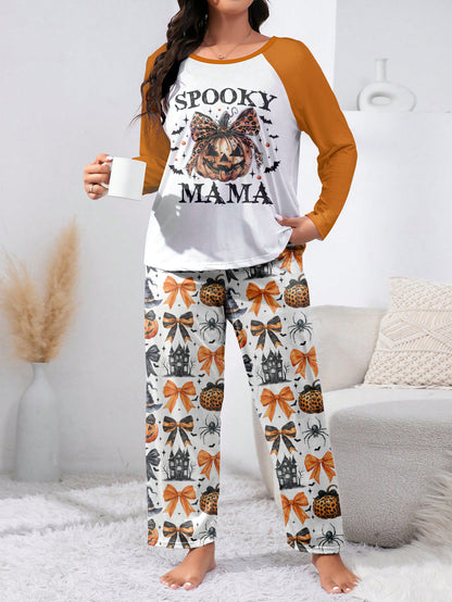 Halloween Raglan Lounge Pajamas Customized Spooky Mama Grandma