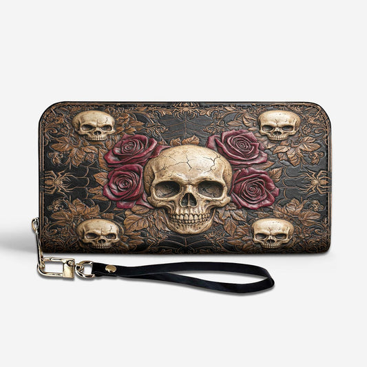 Skull Leather Wallet Gothic Skull Memento in Bloom