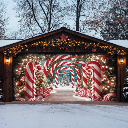Christmas Garage Door Banner Decoration - Giant Canes on Christmas Lane