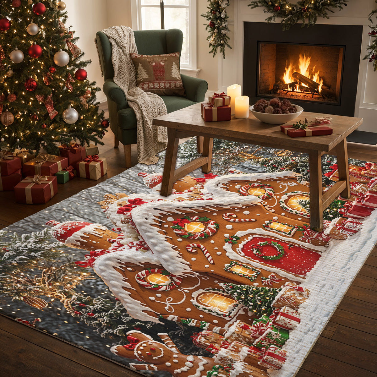 Christmas Area Rug Enchanted Gingerbread Wonderland