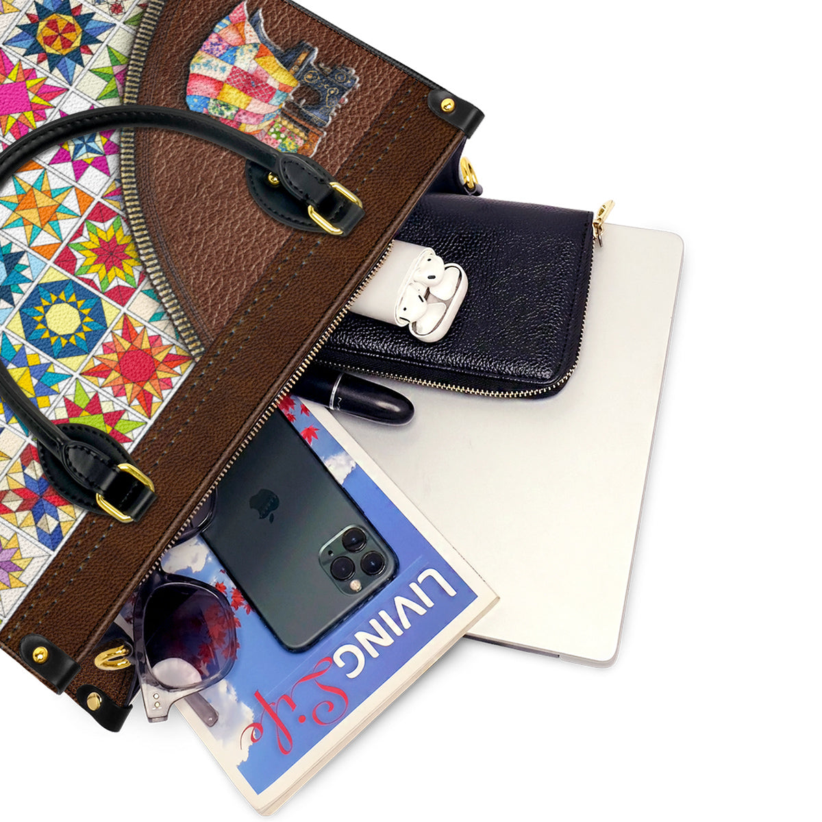 Sewing Lover Leather Handbag Personalized Colorful Quilt Blocks