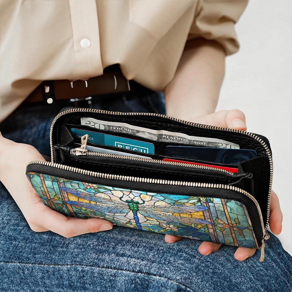 Dragonfly Leather Wallet Dragonfly Grace In Stained Glass