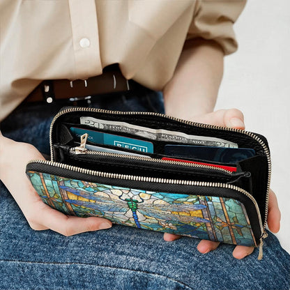Dragonfly Leather Wallet Dragonfly Grace In Stained Glass