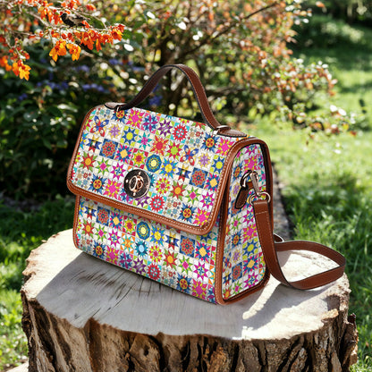 Sewing Lover Satchel Handbag Colorful Quilt Blocks