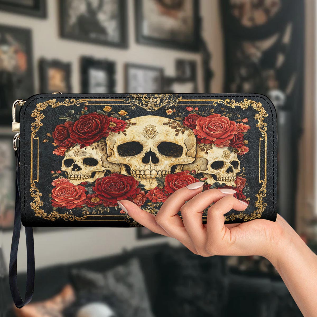 Gothic Skull Leather Wallet Eternal Bloom of Bone
