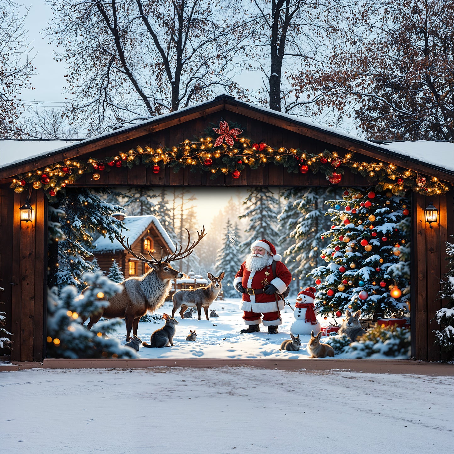 Christmas Garage Door Banner Decoration - Santa’s Woodland Wonder