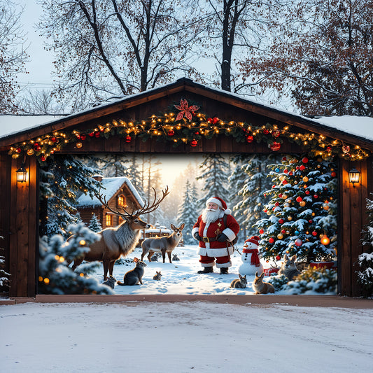 Christmas Garage Door Banner Decoration - Santa’s Woodland Wonder