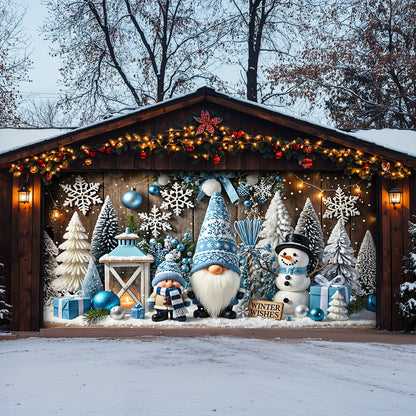 Christmas Garage Door Banner Decoration - Winter Wishes in a Gnome Wonderland