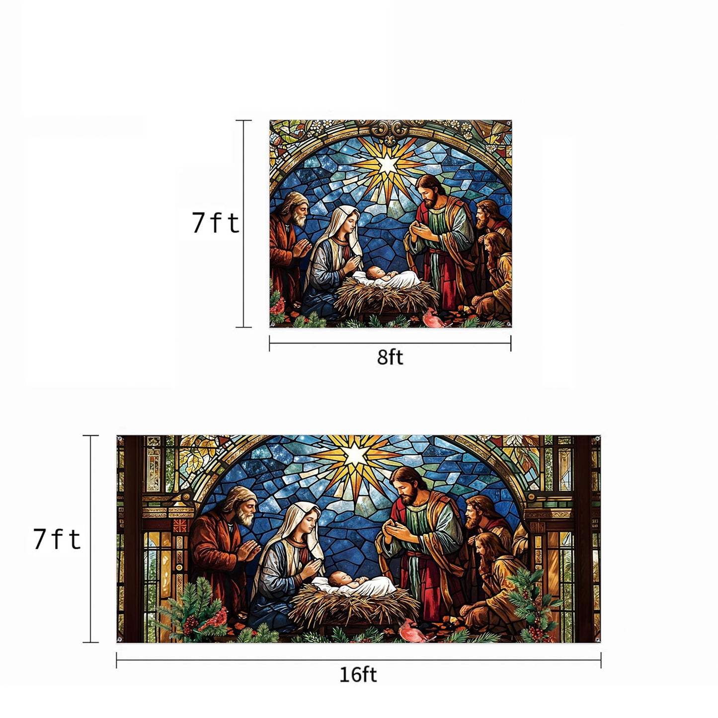 God Garage Door Banner Decoration - The Holy Night in Stained Glass
