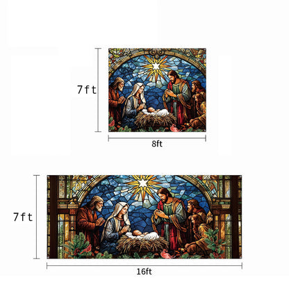 God Garage Door Banner Decoration - The Holy Night in Stained Glass