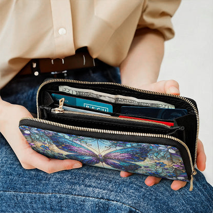 Butterfly Leather Wallet Butterfly in Blooming Glass