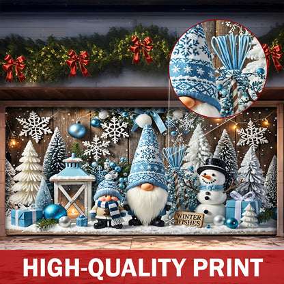 Christmas Garage Door Banner Decoration - Winter Wishes in a Gnome Wonderland