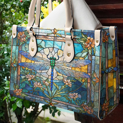 Drafonfly Leather Handbag Dragonfly Grace In Stained Glass
