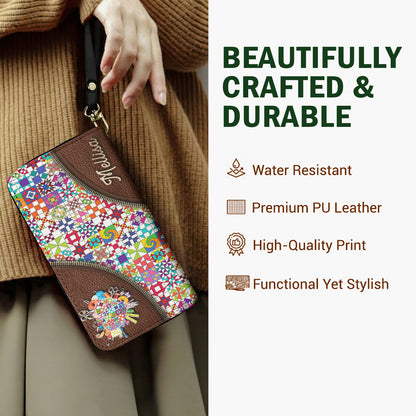 Sewing Lover Leather Wallet Personalized ColorBust Quilt Blocks