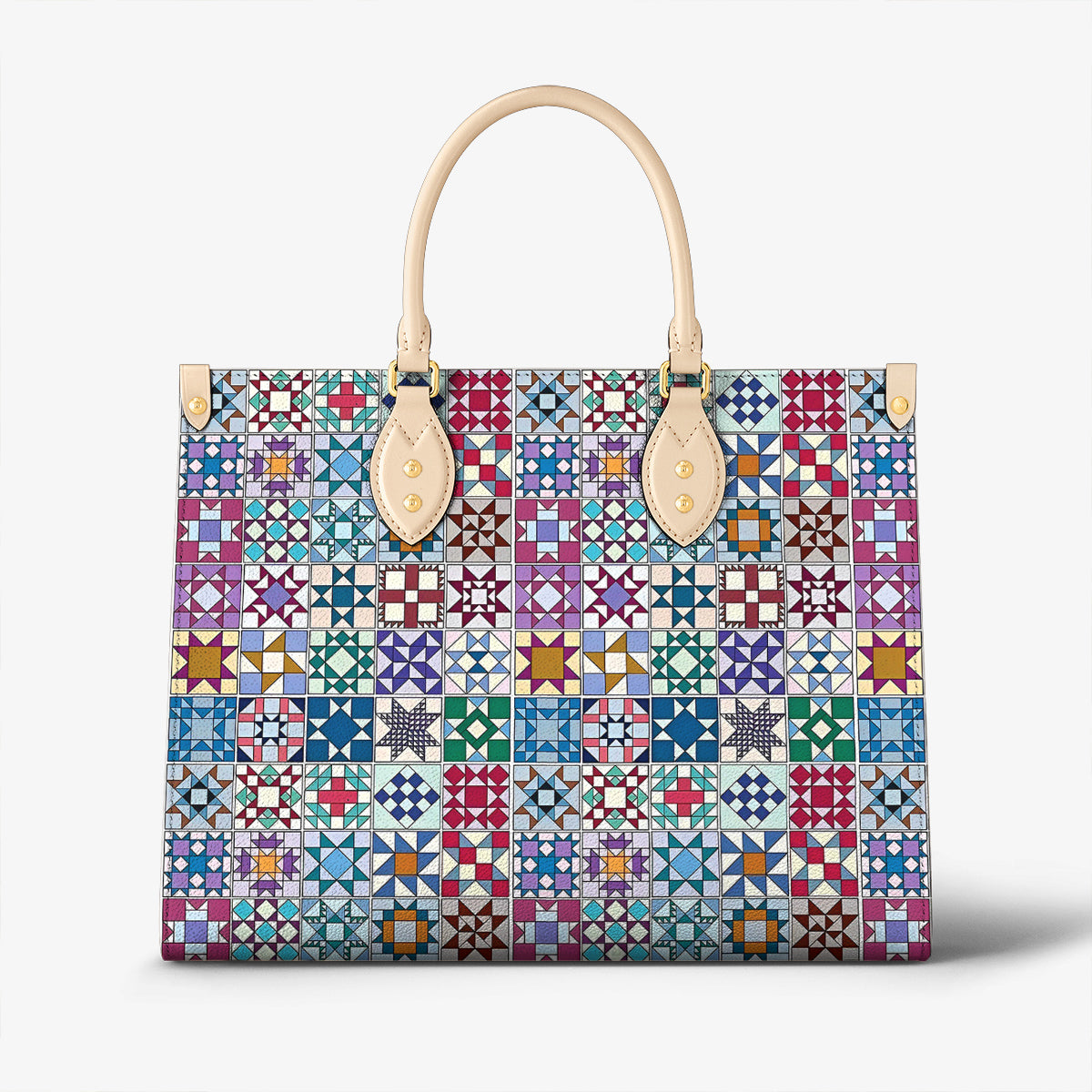 Sewing Lover Leather Handbag Traditional Quilt Blocks