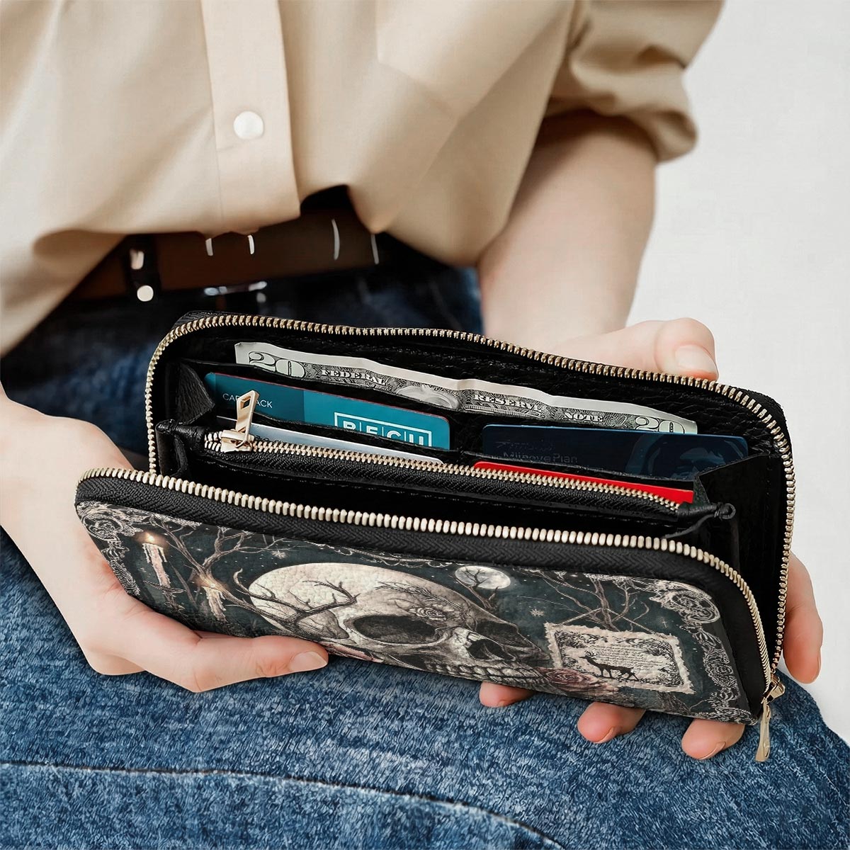 Gothic Skull Leather Wallet The Skull Beneath the Night Garden