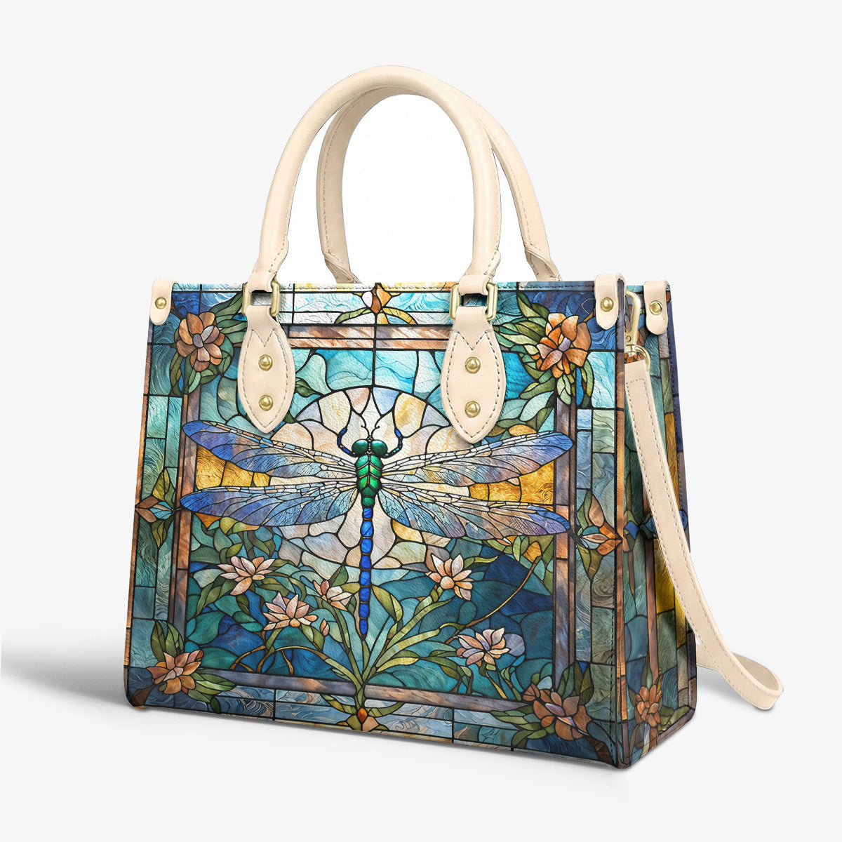 Drafonfly Leather Handbag Dragonfly Grace In Stained Glass