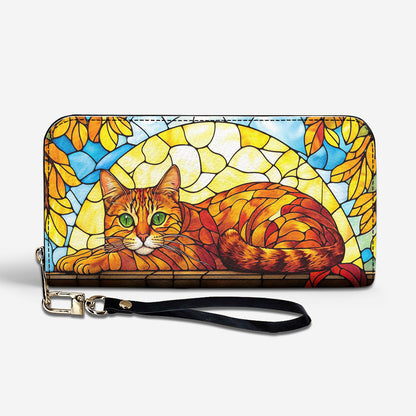 Cat Leather Wallet Stained Glass Sunlit Cat