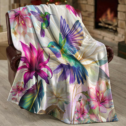 Hummingbird Fleece Blanket Hummingbirds With Floral Symphony