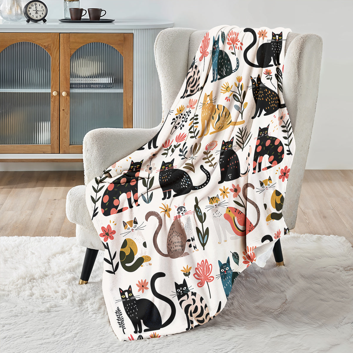 Cat Fleece Blanket Botanical Cat Bliss