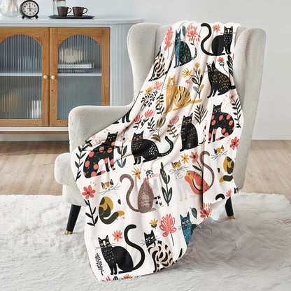Cat Fleece Blanket Botanical Cat Bliss