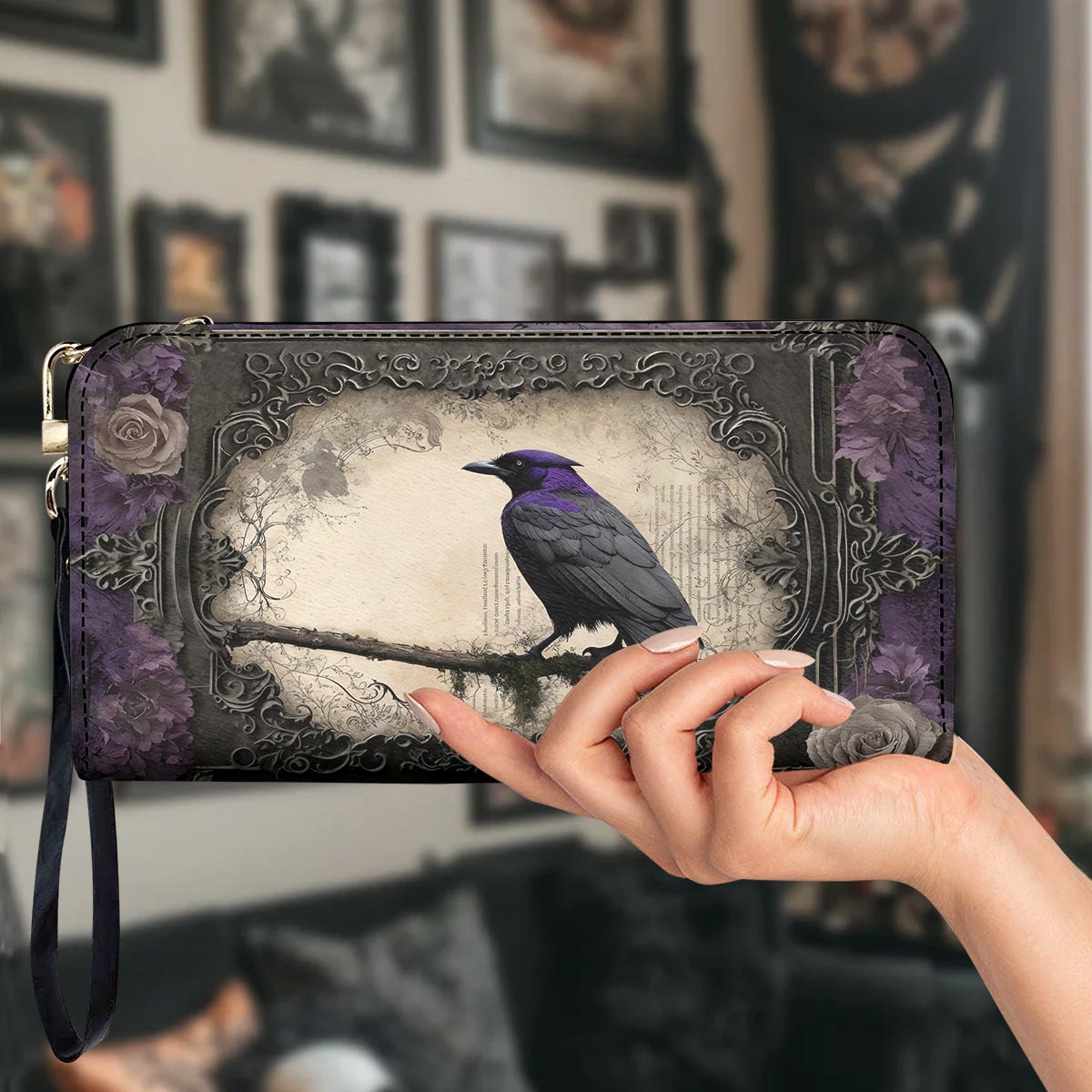 Gothic Leather Wallet Violet Raven