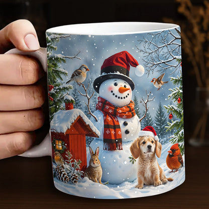 Winter Ceramic Accent Mug Happy Snowman’s Woodland Companions