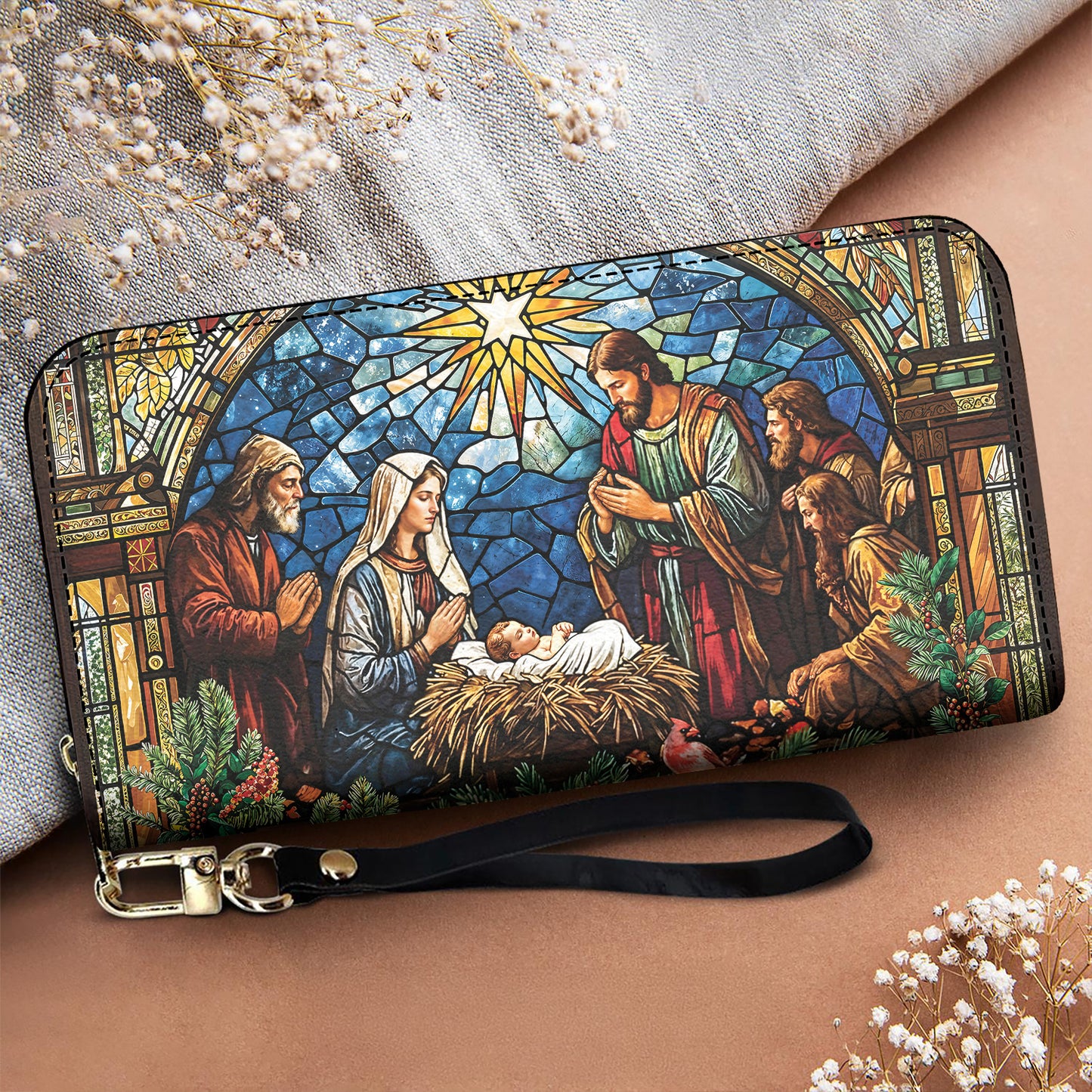 God Leather Wallet The Holy Night in Stained Glass