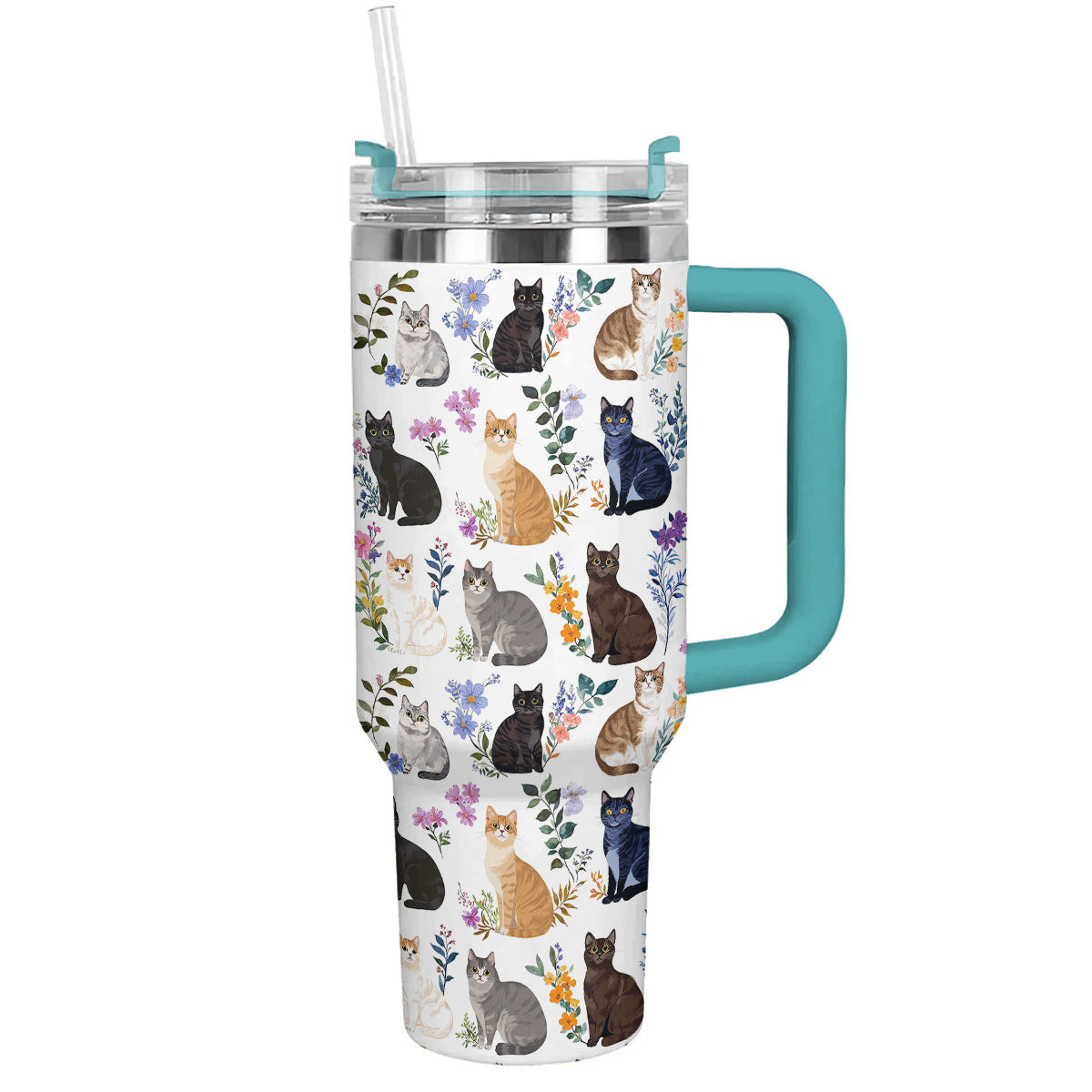 Cat 40 oz Tumbler Charming Floral Cats