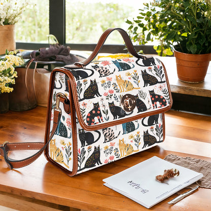 Cat Lover Satchel Handbag Botanical Cat Bliss