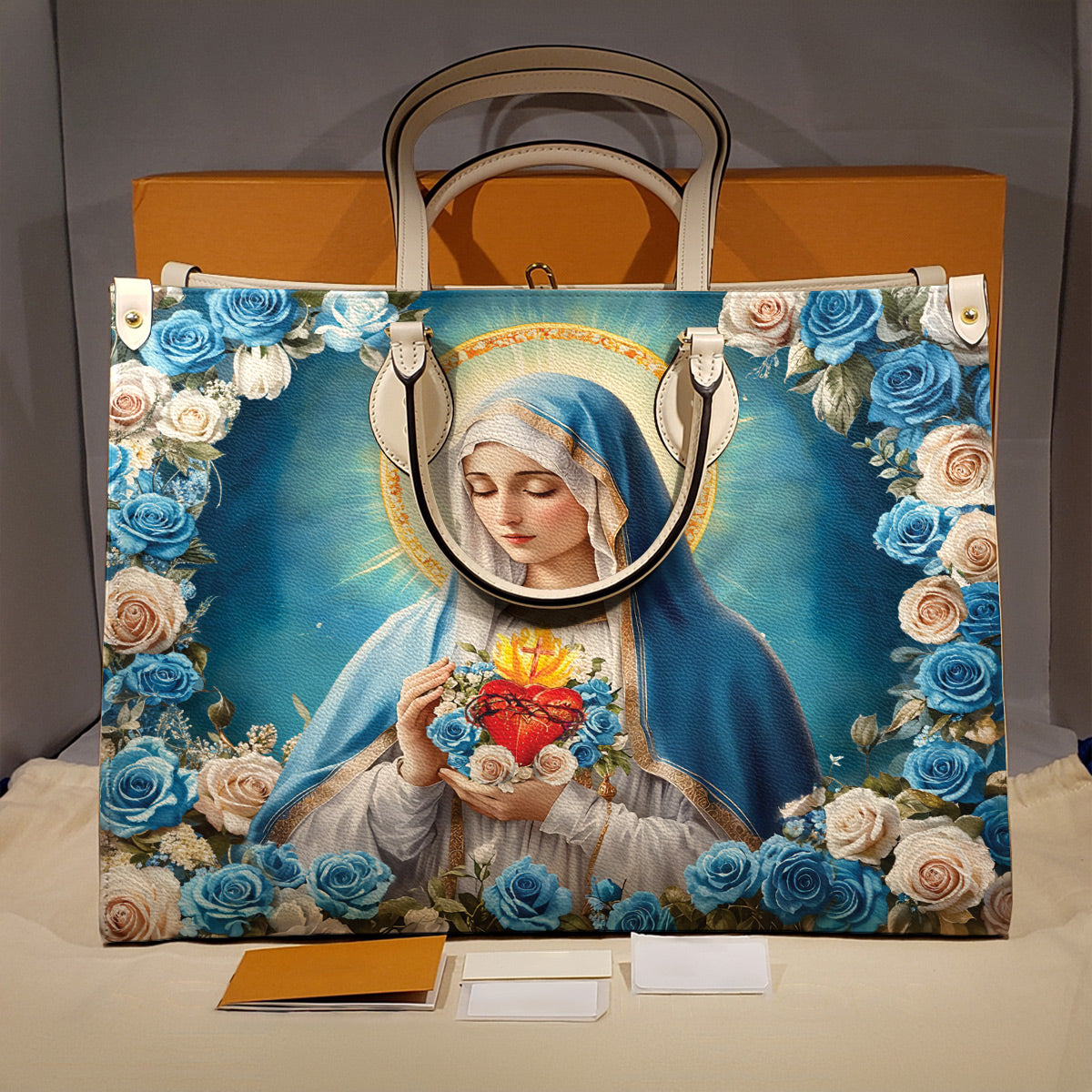 Christian Leather Handbag Rosa Mystica Virgin Mary