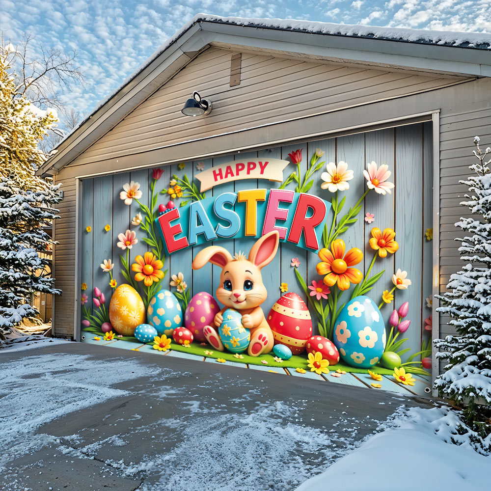 Christian Easter Garage Door Banner Decoration - Easter Bunny’s Spring Surprise