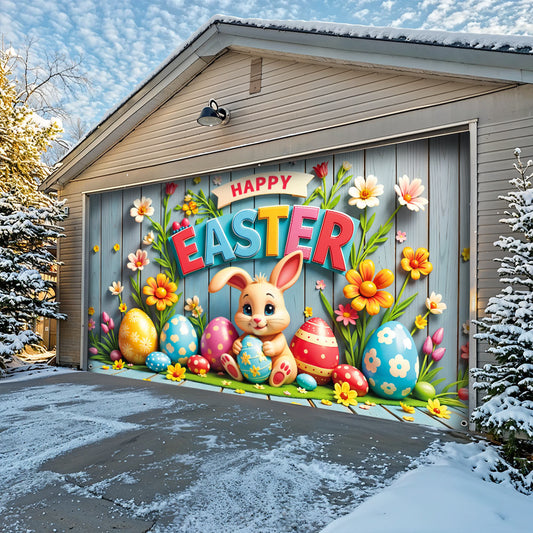Christian Easter Garage Door Banner Decoration - Easter Bunny’s Spring Surprise