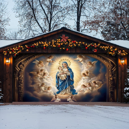 God Garage Door Banner Decoration -  Mary and the Child Jesus in Heavenly Radiance