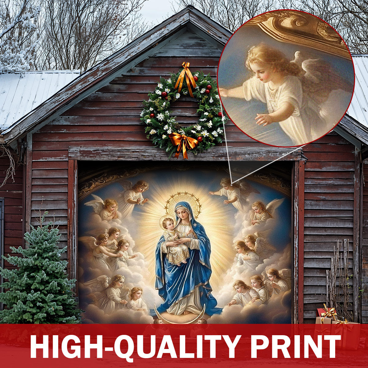 God Garage Door Banner Decoration -  Mary and the Child Jesus in Heavenly Radiance
