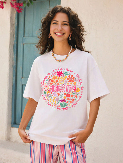 Spanish Teacher Graphic Tee Floral Maestra