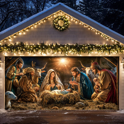 God Garage Door Banner Decoration - A Holy Night in Warm Light