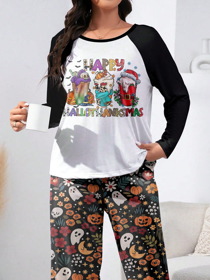 Happy HalloThanksMas Raglan Lounge Pajamas