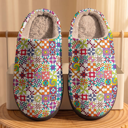 Sewing Lover Fleece Lined Slippers Colorful Quilt Blocks