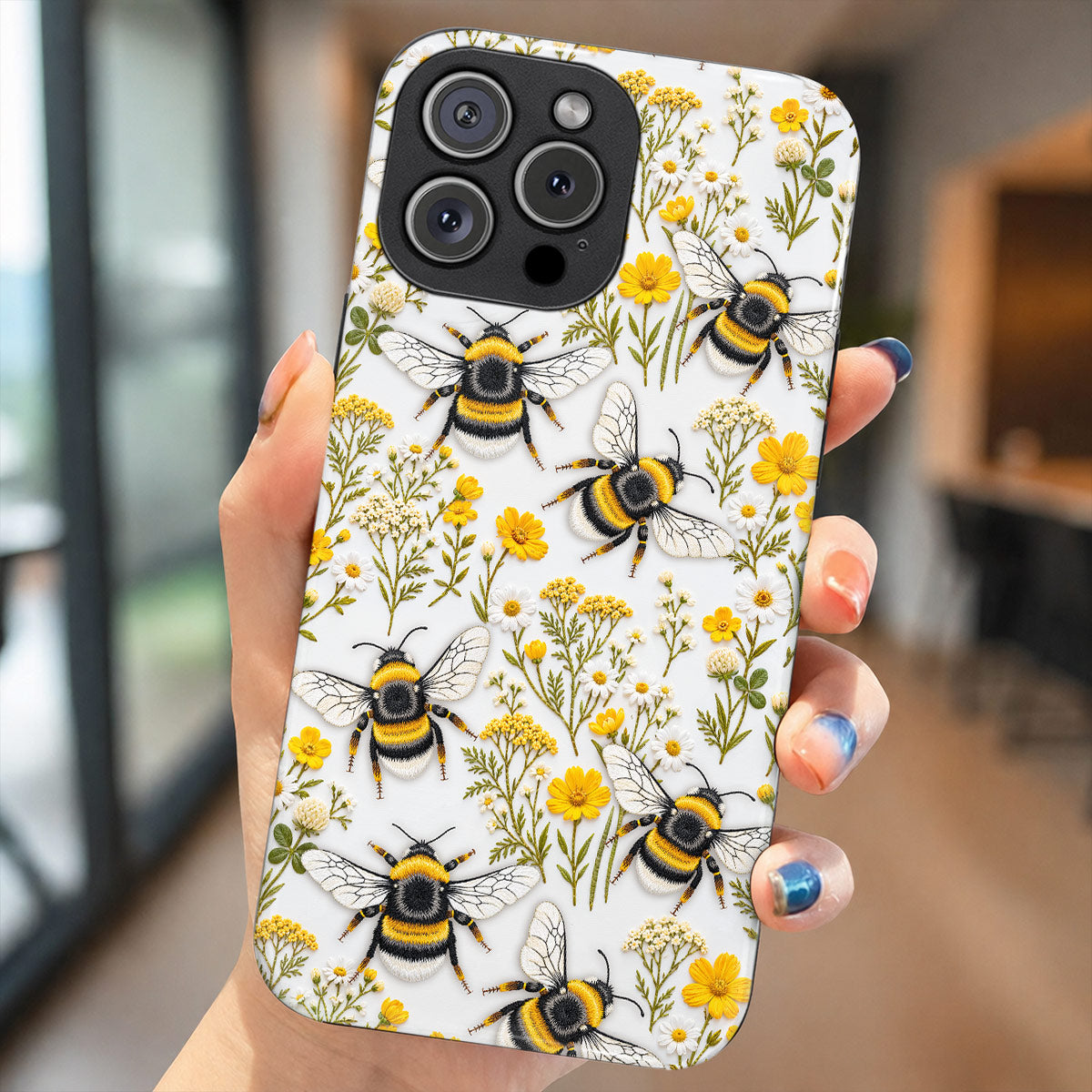 Bee Phone Case Golden Bumblebees & Wildflower Meadow