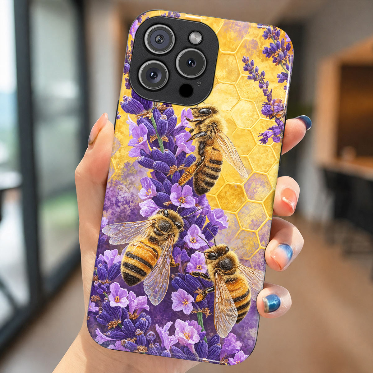 Bee Phone Case Honeybees & Lavender Honeycomb
