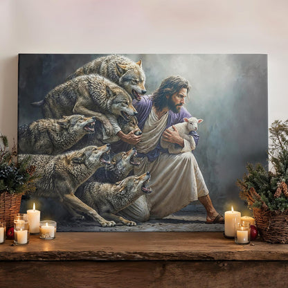 God Wooden-Framed Canvas Wall Art The Shepherd Defender