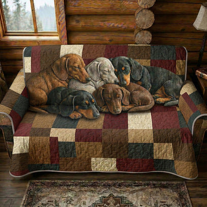 Dachshund Quilted Sofa Cover Crimson Dachshund Dreams